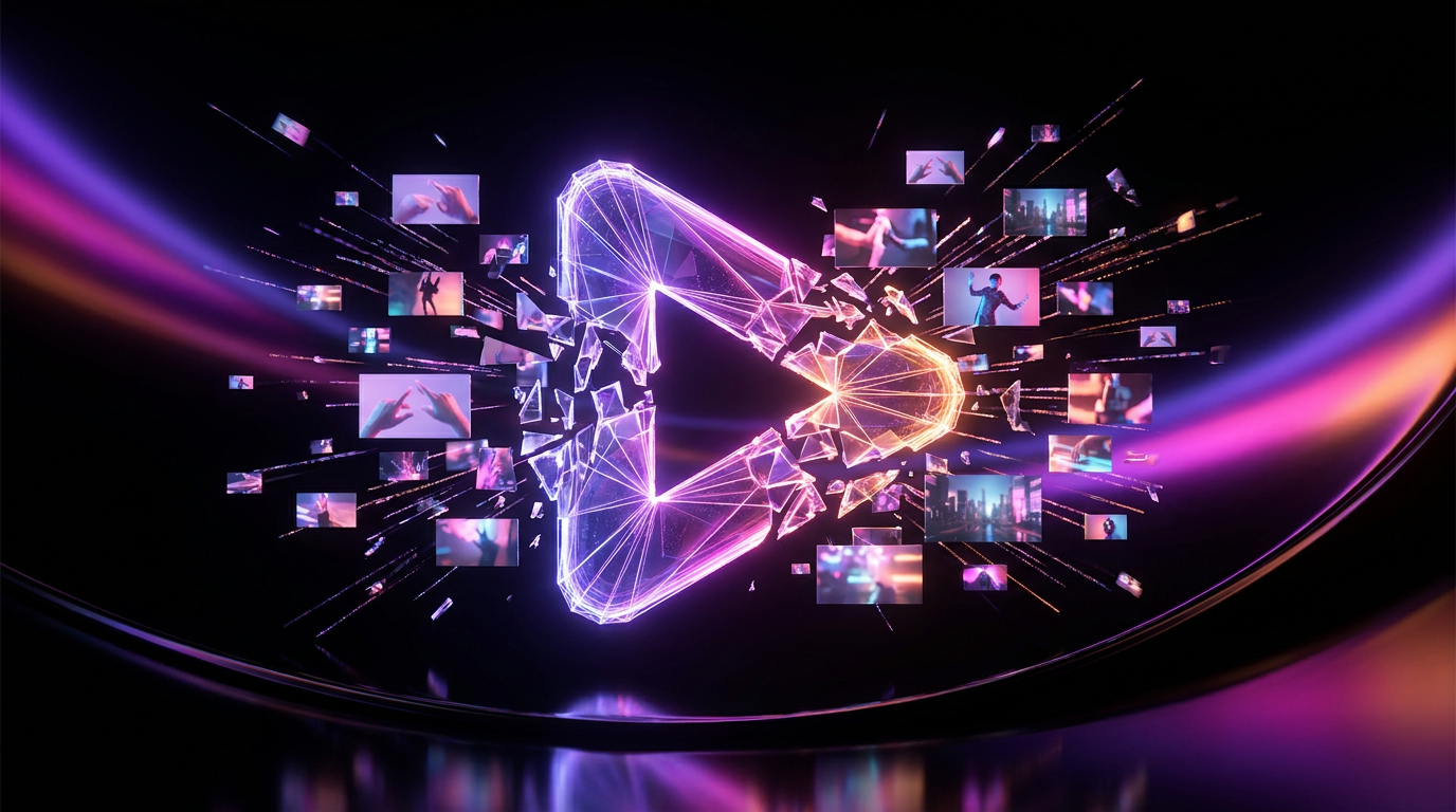 Telas de vídeo brilhantes se multiplicando em um fundo escuro com neon