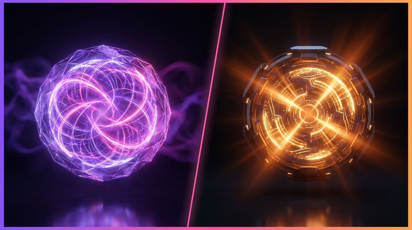 Comparativo visual de inteligência artificial em tons de roxo e laranja