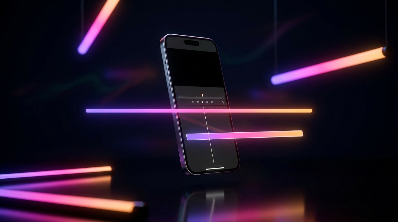 Smartphone exibindo uma linha do tempo de edição de vídeo vertical
