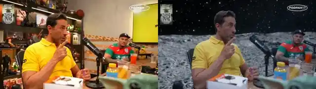 Antes e depois no Real Xablau: a mesma cena com o cenário trocado por IA