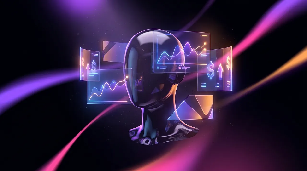 Telas digitais abstratas e métricas brilhantes sobre fundo escuro