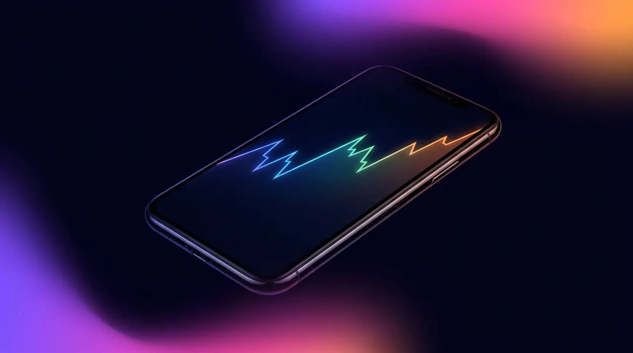 Smartphone com gráfico financeiro em fundo escuro com luzes neon