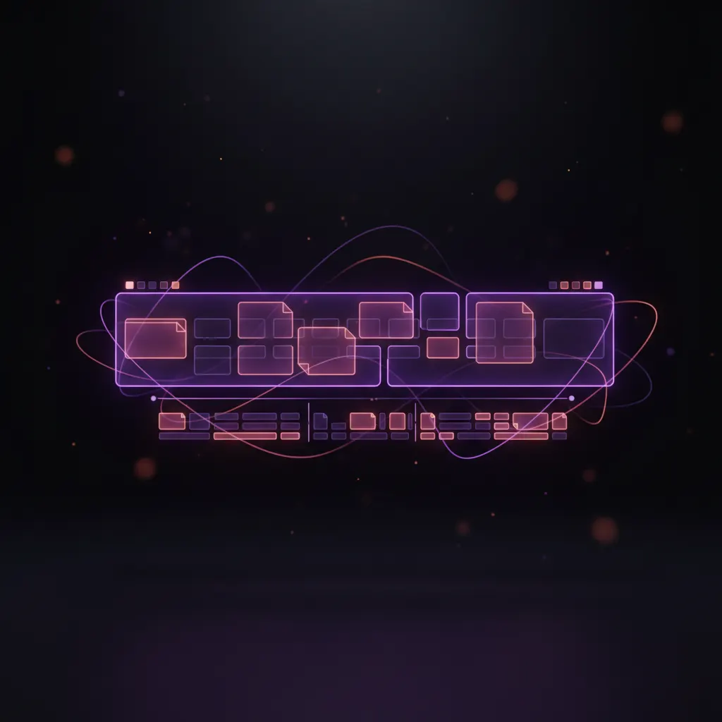 Interface de edição de vídeo em lote flutuando em fundo escuro com luzes neon
