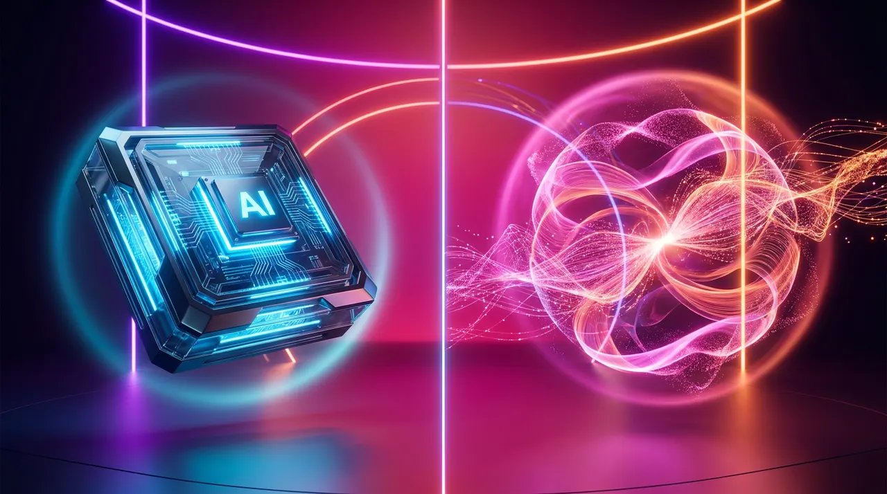 Comparativo visual em 3D entre duas tecnologias de inteligência artificial para vídeo.