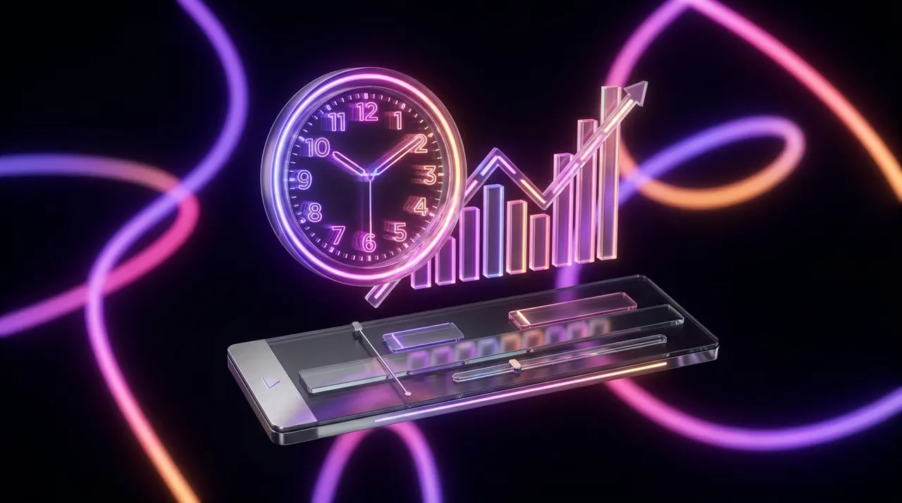 Relógio digital e gráfico financeiro sobre uma linha do tempo de edição de vídeo