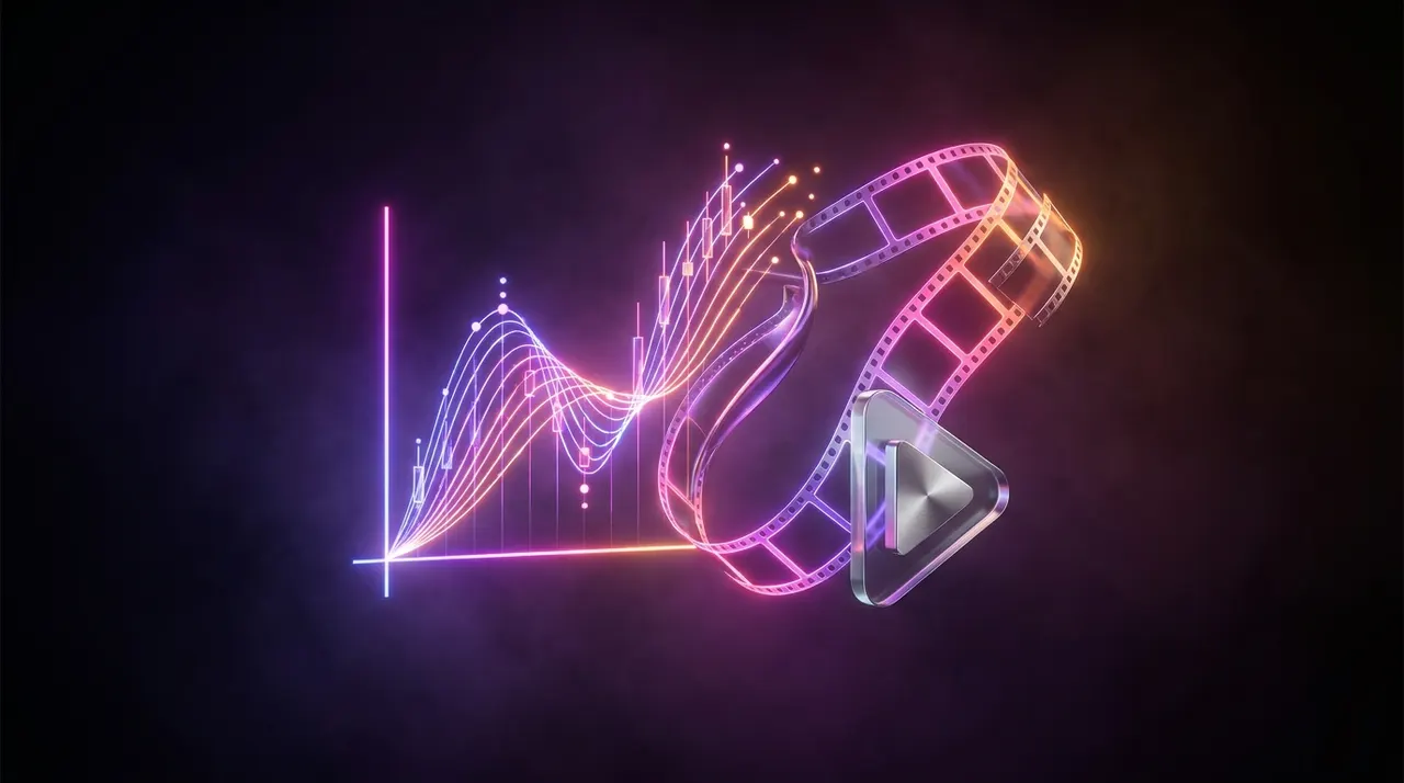 Gráfico financeiro luminoso se transformando em um rolo de filme