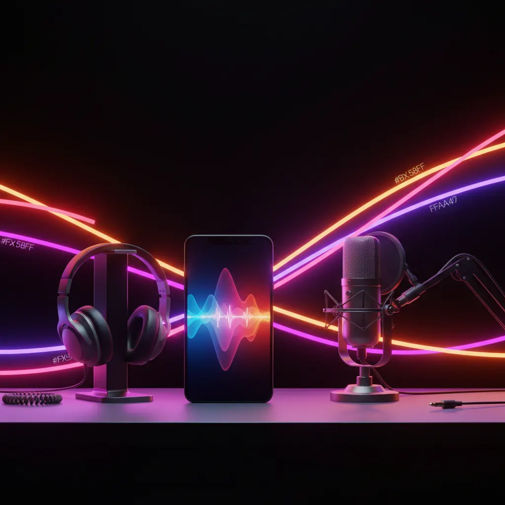 Smartphone com gráfico de onda sonora em mesa de agência